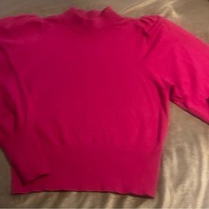 Express Ballon Sleeved Large Mock Neck Pink Sweater with tapered waists